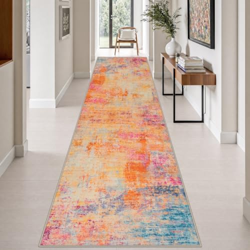 3x14 Washable Runner Rug：Modern Abstract Soft Carpet Galaxy Haze