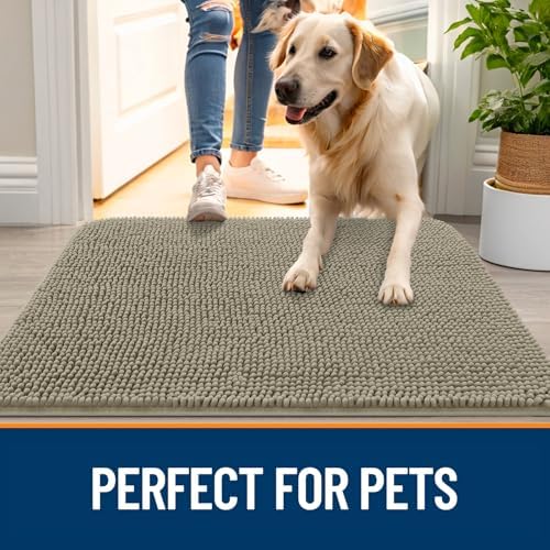 OLANLY Dog Door Mat for Muddy Paws 40x32, Super Absorbent Chenille Mud Mat