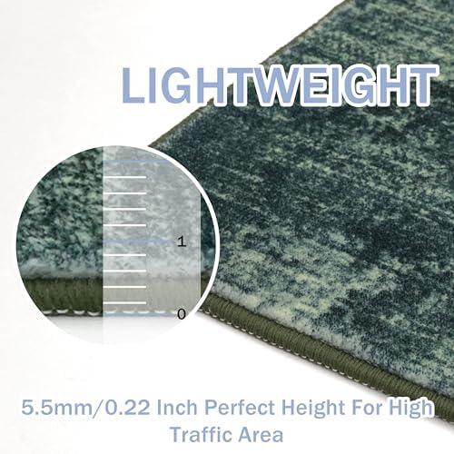 IOHOUZE Abstract Runner Rug 3x14 Ft Washable Runners for Hallways, Non Slip Kitchen Runner Printed Faux Wool Entryway Runner Indoor, Modern Abstract Floor Carpet for Hall Stair, Dark Green