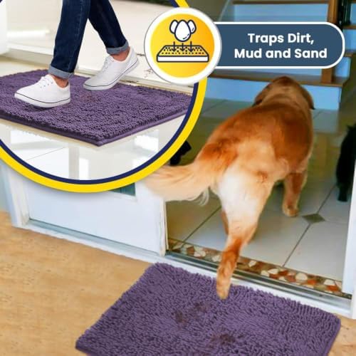 Muddy Mat® | Super Water Absorbent Door Mat Indoor, Microfiber Quick Dry Chenille Entryway Rug, Slip Resistant Front Door Mat, Indoor Mats for Entryway, Machine Washable Pet Rug, Lavender 22" x 36"