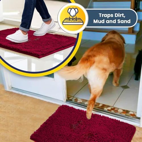 Muddy Mat® | Super Water Absorbent Door Mat Indoor, Microfiber Quick Dry Chenille Entryway Rug, Slip Resistant Front Door Mat, Indoor Mats for Entryway, Machine Washable Pet Rug, Maroon 32" x 40"
