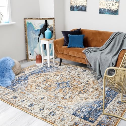 Amearea Vintage Design Area Rugs for Living Room Bedroom 4x6, Blue/Orange