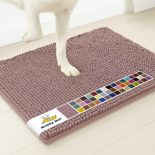 Muddy Mat® | Super Water Absorbent Door Mat Indoor, Microfiber Quick Dry Chenille Entryway Rug, Slip Resistant Front Door Mat, Indoor Mats for Entryway, Machine Washable Pet Rug, Plum 24" x 72"