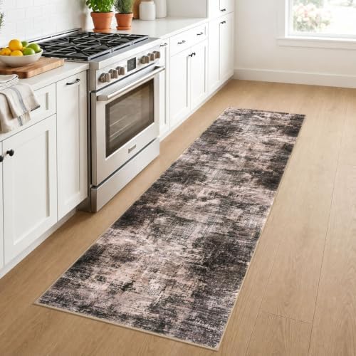 IOHOUZE Abstract Runner Rug 2x7 Ft Washable Runners for Hallways, Non Slip Kitchen Runner Printed Faux Wool Entryway Runners Indoor, Modern Abstract Floor Carpet for Hall Kitchen Bedroom, Brown/Rust