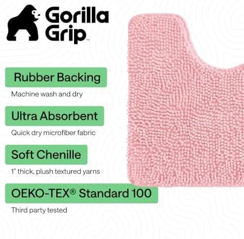 GORILLA GRIP Chenille Bath Rug Mat for Oval Toilet Base, 24x19 Light Pink
