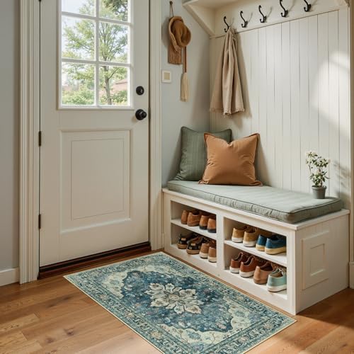 RELEANY Washable Area Rug, Small 2'x4', Blue/Vintage Dark Blue