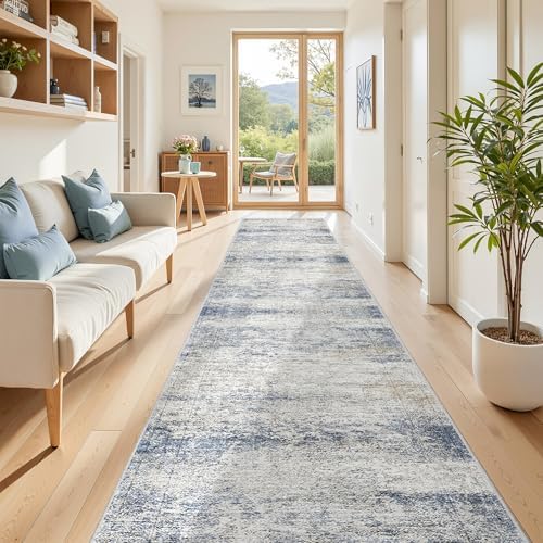 2'6 x 14' Runner Rug Non Slip,Washable Kitchen Rugs,Blue