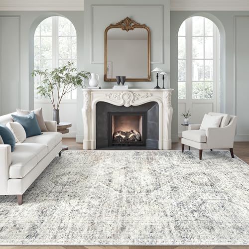 Soalmost 10x12 Area Rugs for Living Room Washable Rug Non-Slip Blue/Ivory