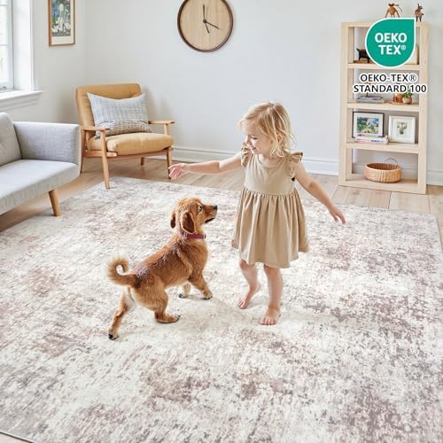 9x12 Area Rugs for Living Room Large Washable Abstract Rug Beige Grey
