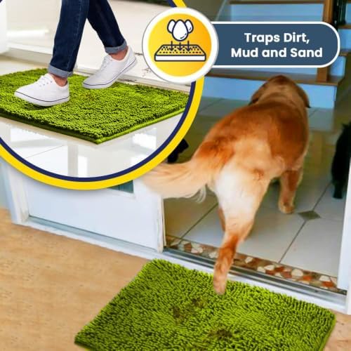 Muddy Mat® | Super Water Absorbent Door Mat Indoor, Microfiber Quick Dry Chenille Entryway Rug,Slip Resistant Front Door Mat,Indoor Mats for Entryway,Machine Washable Pet Rug, Spring Green 6ft x 9ft