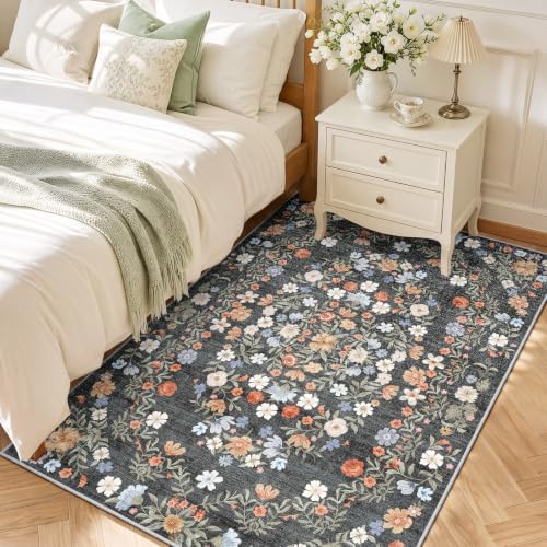 SameBed 3x5 Area Rug Living Room, Vintage Washable Carpet Carbon Gray