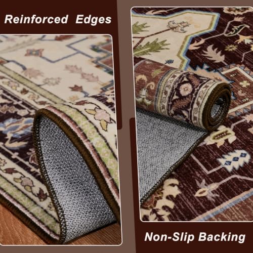 Macgace Washable Vintage Area Rug for Kitchen, 2x6 Brown Runner Rugs