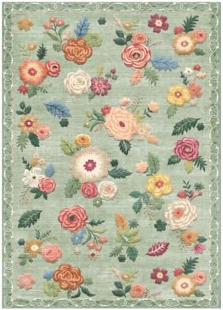 4x6 Bedroom Area Rug Washable: Throw Rugs for Living Room Floral Green Rug Non Slip Low Pile Faux Wool Non Shedding Small Carpet for Kitchen Entryway Bedside Home Office Dorm Kids Room Entrance Entry