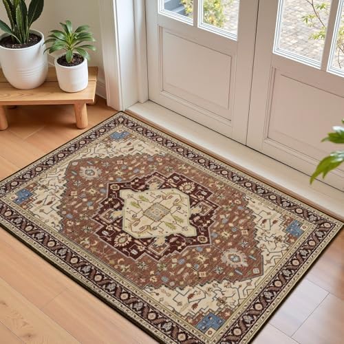 Macgace Washable Vintage Small Area Rug for Entryway, 2x3 Rugs Mousse Brown