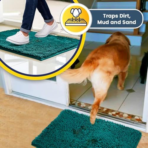 Muddy Mat® | Super Water Absorbent Door Mat Indoor, Microfiber Quick Dry Chenille Entryway Rug, Slip Resistant Front Door Mat, Indoor Mats for Entryway, Machine Washable Pet Rug, Teal 6ft x 9ft