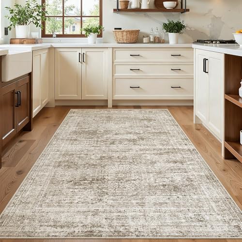 Soalmost 4x6 Area Rug for Living Room, Washable Rugs Non-Slip, Brown