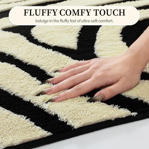 YIHOUSE 2×3 Ft Entryway Rugs: Washable Zebra Striped Small Rug - Modern Black and Cream White Rug for Indoor Entrance Bedroom Bathroom Home Decor - Nonslip Non-Shedding Carpet