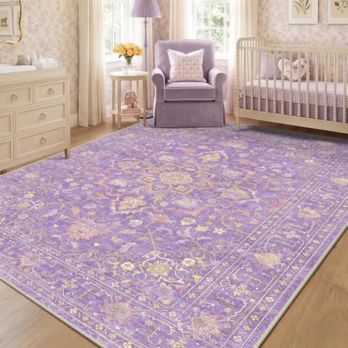 CAPALOCA 4x6 Washable Nursery Girls Low Pile Area Rug Purple