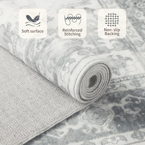 Rugxara 5X7 Washable Area Rug for Living Room, Light Grey