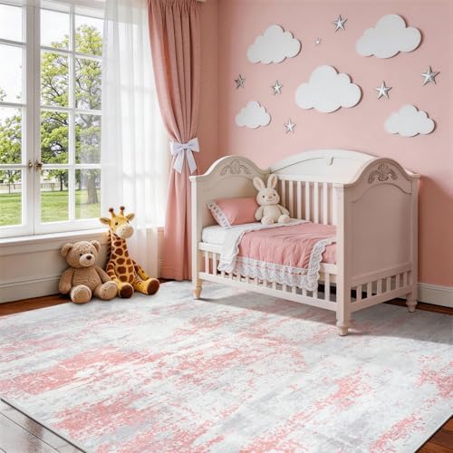 Aelenmu 9x12 Area Rugs for Living Room Washable Bedroom Dining Room Pink