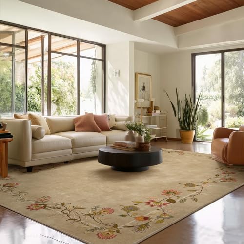 9x12 Area Rugs for Living Room: Washable Bedroom Rug Non Slip Floral Carpet