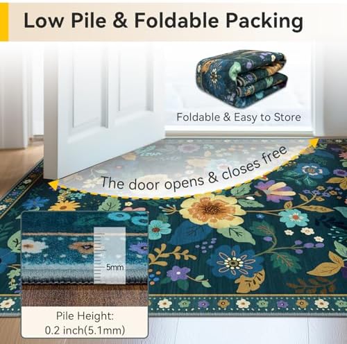 RELEANY Floral Washable 8x10 Area Rugs Teal/Purple