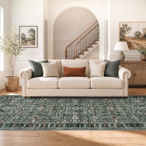 Washable Hallway Runner Rug 4x12: Green 12ft Runners for Hallways Non Slip