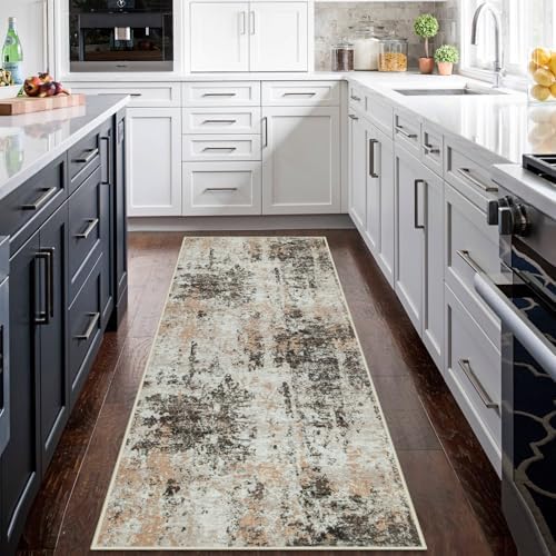 Runner Rugs for Hallways Kitchen 2.6x8 Non Slip Washable Brown Beige