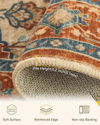 RELEANY Washable Area Rug, 3'x5', Red/Orange/Blue/Brown