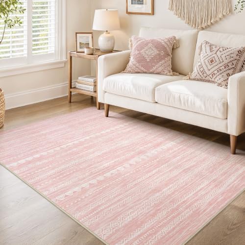Nakagishi Boho 4x6 Pink Area Rug Living Room Rugs Machine Washable