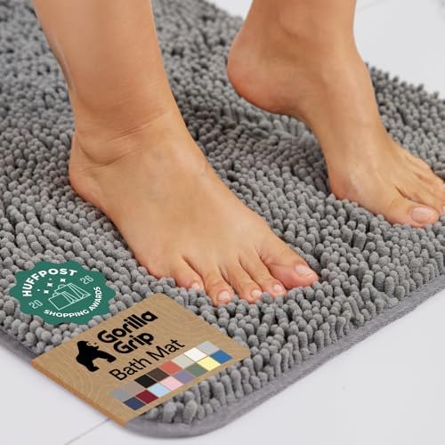 GORILLA GRIP Bath Rug Mat for Bathroom, Absorbent Chenille, 36x24 Gray