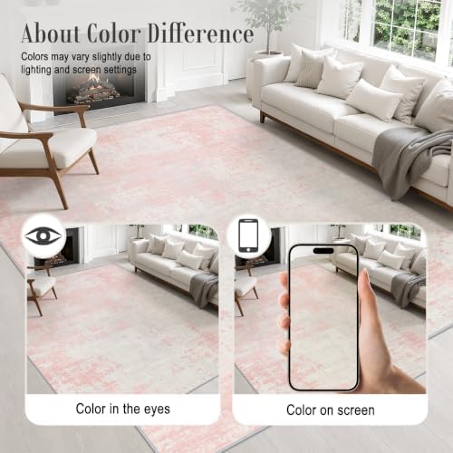 3x8 Washable Runner Rug：Modern Abstract Soft Carpet Pink White