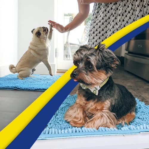 Muddy Mat® | Super Water Absorbent Door Mat Indoor, Microfiber Quick Dry Chenille Entryway Rug, Slip Resistant Front Door Mat, Indoor Mats for Entryway, Machine Washable Pet Rug, Sky Blue 36" x 120"
