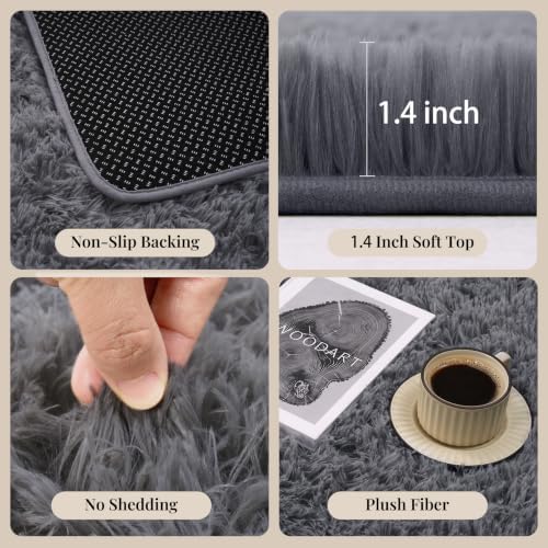 PLHXFR 10x14 Area Rugs Living Room: Fluffy Bedroom Rug Shag Carpet Grey