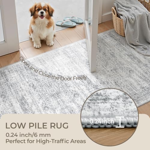 3x5 Oval Rug for Bedroom,Washable Area Rug,Grey
