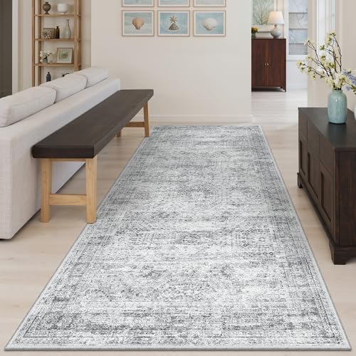 Soalmost Washable Hallway Runner Rug 4x8 Kitchen Entry Rugs Non-Slip, Grey