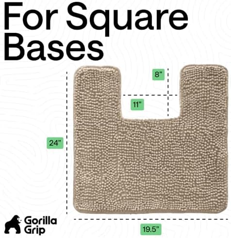 GORILLA GRIP Chenille Bath Rug Mat for Square Toilet Base, 24x19 Beige