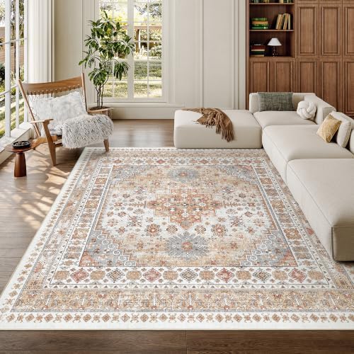 zesthome 8x8 Area Rug for Living Room,Large Washable Rug,Orange