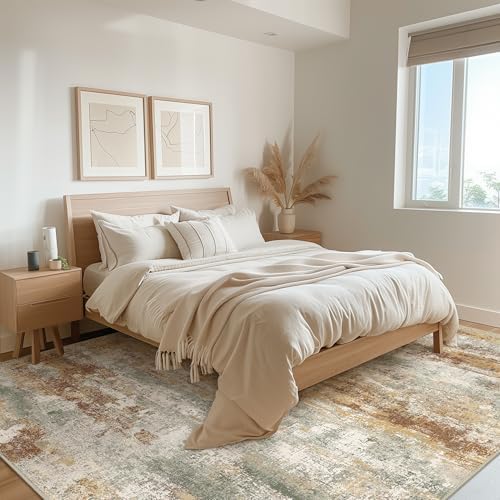 BEIMO 5x7 Area Rug for Bedroom, Orange Green Washable Abstract Non Slip Rug
