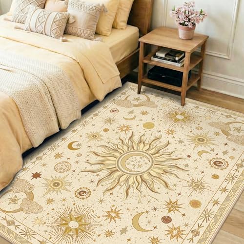 Vacuum-Friendly, 4x6 Washable Area Rug, Beige Camel Brown