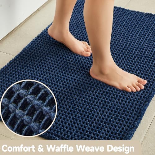 TYUU Waffle Bath Mat, Boho Bathroom Rugs Non Slip, 30x20 Navy Blue
