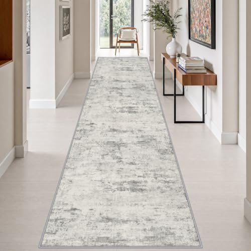 3x14 Washable Runner Rug：Modern Abstract Kitchen Soft Carpet Gray