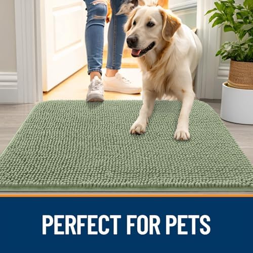 OLANLY Dog Door Mat for Muddy Paws 47x32, Super Absorbent Chenille Mud Mat