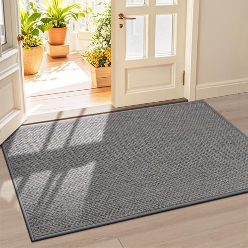 LEKEEPGO Door Mat 36"x59", Non Slip Washable Indoor Door Mat, Light Grey
