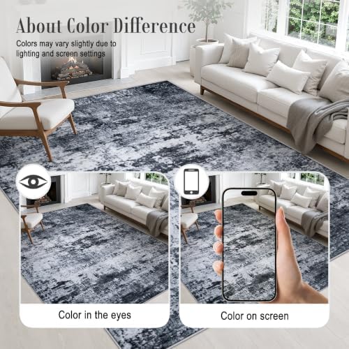 2x5 Washable Runner Rug：Modern Abstract Kitchen Carpet Black