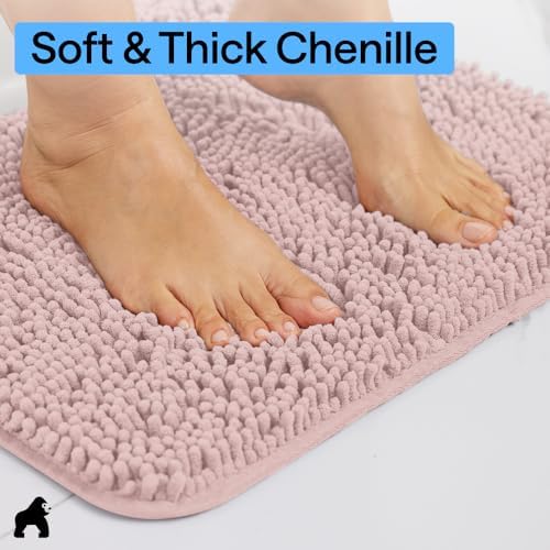 GORILLA GRIP Bath Rug Mat for Bathroom, Absorbent Chenille 60x24 Dusty Rose