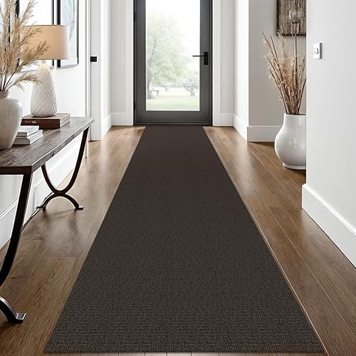 EARTHALL Washable Runner Rug, Non Slip Hallway Rug, 2x12 Ft, Taupe/Coffee