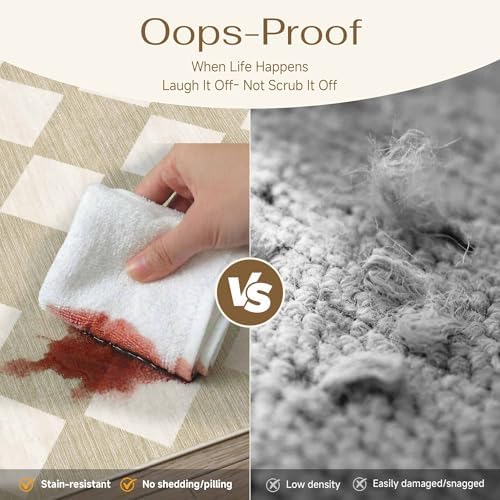 PureCozy 2'6x8 Washable Runner Rug Kitchen Beige Non Slip Checkered Carpet