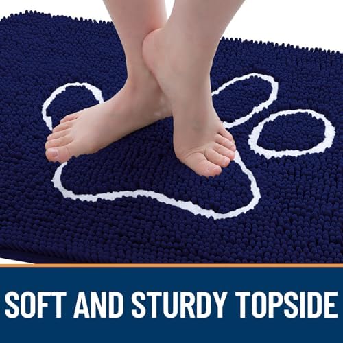 OLANLY Dog Door Mat for Muddy Paws 32x20, Paw Print Design Chenille Mud Mat