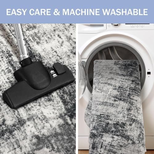 IOHOUZE Abstract Runner Rug 3x7 Ft Washable Runners for Hallways, Non Slip Kitchen Runner Printed Faux Wool Entryway Runner Indoor, Floor Carpet for Hall Kitchen Bedroom, Black Grey